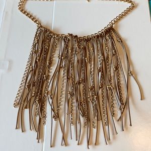 Bold tassel style necklace gold and tan long